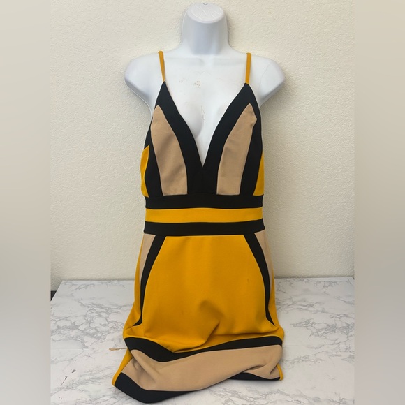 privy Dresses & Skirts - Privy  Colorblock Spaghetti Strap Dress M Whimsigoth Yellow Black Pullover